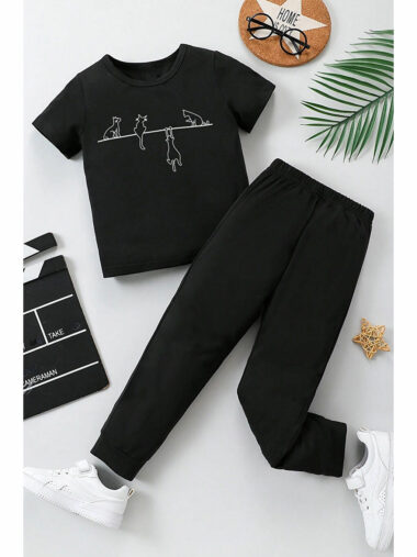 ست لباس ورزشی دخترانه اوی گونتارز کد CCK-TSH-KIRMIZI-YARA | uyguntarz