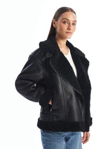 کاپشن طرح چرم زنانه ال سی وایکیکی اورجینال | W40397Z8 LCW Vision