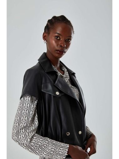 کت طرح چرم زنانه میزاله اورجینال | S000049362 Mizalle